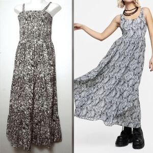 Fashion Bug Whimsigoth Vtg Y2K Floral Strap Tiered Smocked Maxi Dress 1X Black